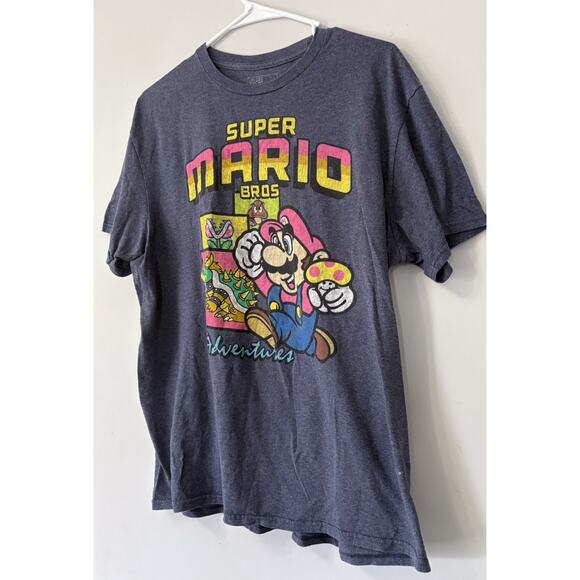 Super Mario Bros Adventures Shirt Mens Large Blue Nintendo Graphic Tee Bowser - Picture 2 of 4